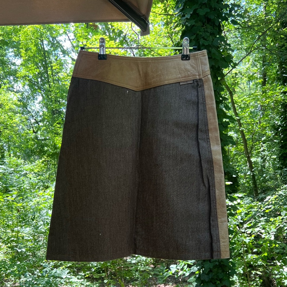 Designer Gianfanco Ferre 1/2 leather and 1/2 wool skirt